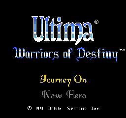 Ultima Warriors of Destiny title screen for NES